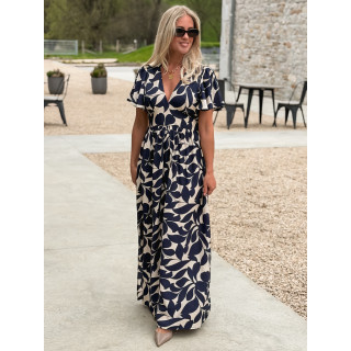 Robe longue à motifs Mirana - Bleu marine
