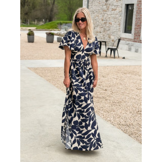 Robe longue à motifs Mirana - Bleu marine