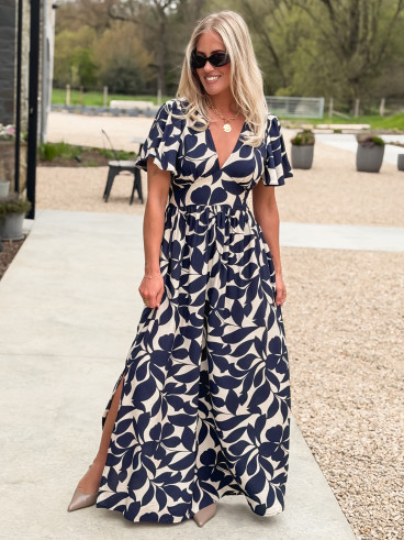 Robe longue à motifs Mirana - Bleu marine