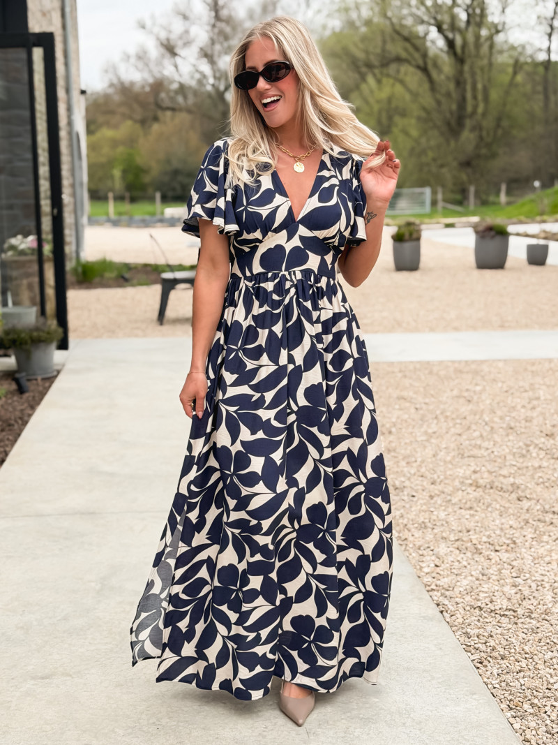Robe longue à motifs Mirana - Bleu marine