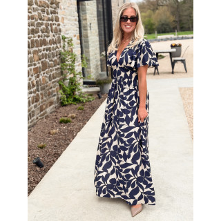 Robe longue à motifs Mirana - Bleu marine