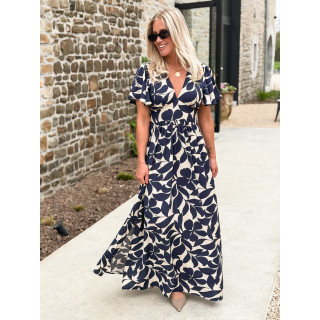 Robe longue à motifs Mirana - Bleu marine
