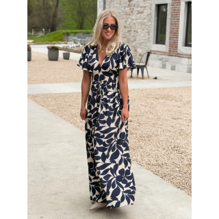 Robe longue à motifs Mirana - Bleu marine