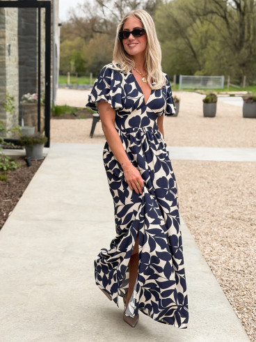 Robe longue à motifs Mirana - Bleu marine Robe longue à motifs Mirana - Bleu marine