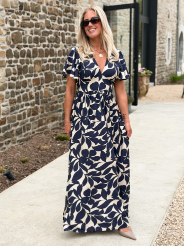 Robe longue à motifs Mirana - Bleu marine Robe longue à motifs Mirana - Bleu marine