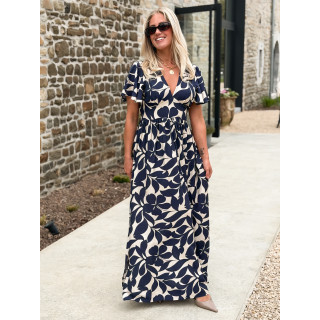 Robe longue à motifs Mirana - Bleu marine