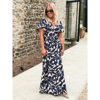 Robe longue à motifs Mirana - Bleu marine