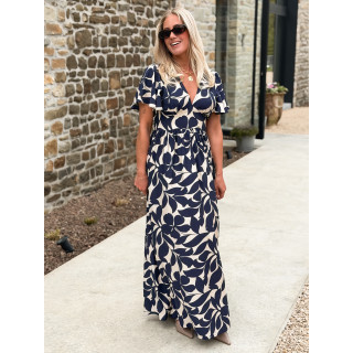 Robe longue à motifs Mirana - Bleu marine