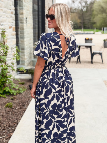 Robe longue à motifs Mirana - Bleu marine