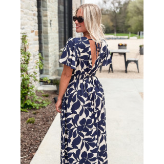 Robe longue à motifs Mirana - Bleu marine