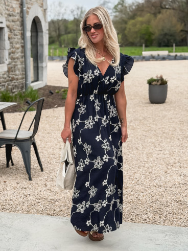 Robe longue à fleurs Aida - Bleu marine