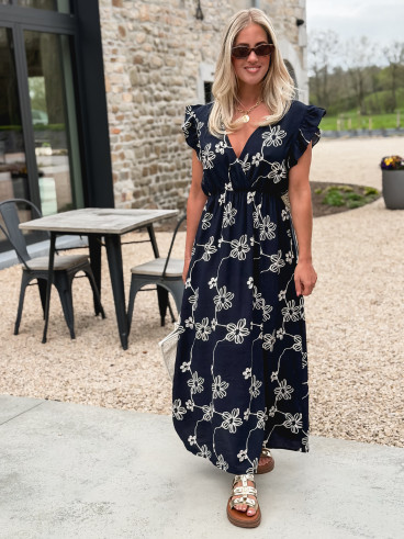Robe longue à fleurs Aida - Bleu marine Robe longue à fleurs Aida - Bleu marine