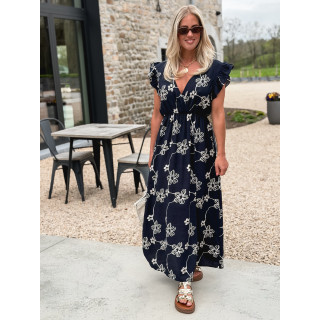 Robe longue à fleurs Aida - Bleu marine