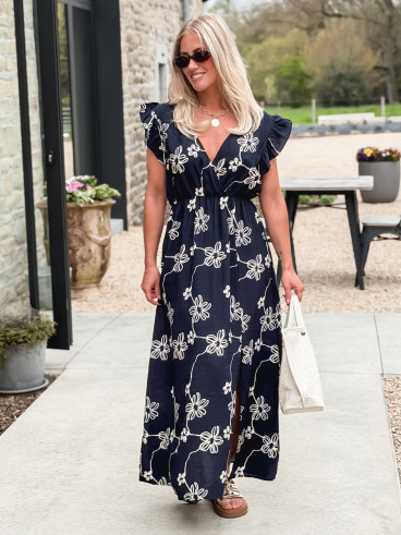 Robe longue à fleurs Aida - Bleu marine Robe longue à fleurs Aida - Bleu marine