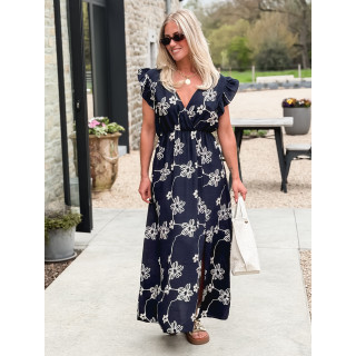 Robe longue à fleurs Aida - Bleu marine