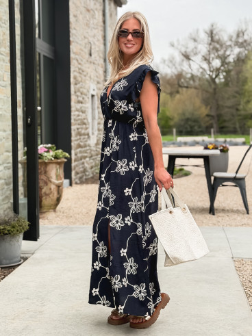 Robe longue à fleurs Aida - Bleu marine Robe longue à fleurs Aida - Bleu marine