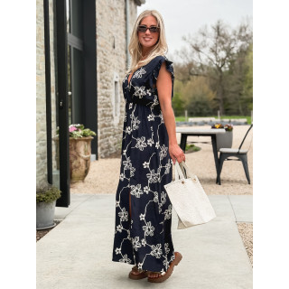 Robe longue à fleurs Aida - Bleu marine