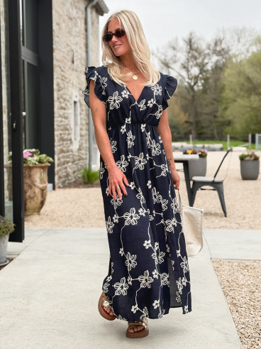 Robe longue à fleurs Aida - Bleu marine Robe longue à fleurs Aida - Bleu marine