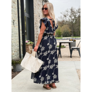 Robe longue à fleurs Aida - Bleu marine