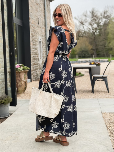 Robe longue à fleurs Aida - Bleu marine Robe longue à fleurs Aida - Bleu marine