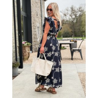 Robe longue à fleurs Aida - Bleu marine