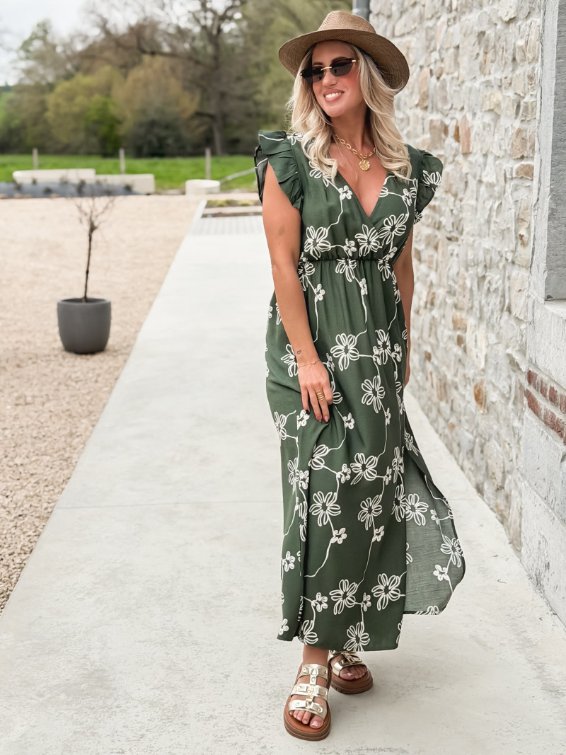 Robe longue à fleurs Aida - Kaki Robe longue à fleurs Aida - Kaki