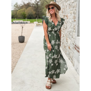 Robe longue à fleurs Aida - Kaki