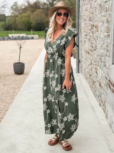 Robe longue à fleurs Aida - Kaki Robe longue à fleurs Aida - Kaki