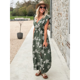 Robe longue à fleurs Aida - Kaki