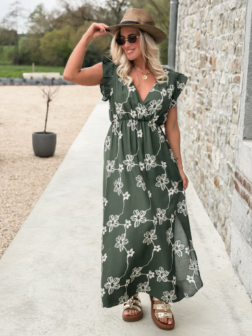 Robe longue à fleurs Aida - Kaki Robe longue à fleurs Aida - Kaki