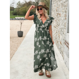 Robe longue à fleurs Aida - Kaki