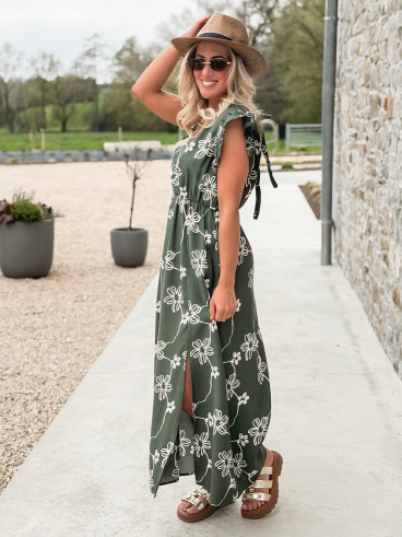 Robe longue à fleurs Aida - Kaki Robe longue à fleurs Aida - Kaki