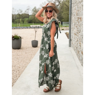 Robe longue à fleurs Aida - Kaki