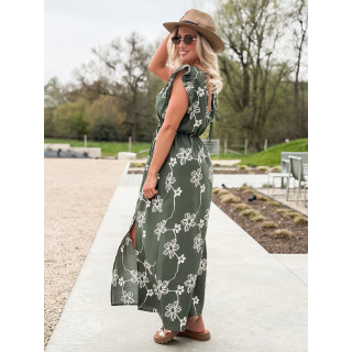 Robe longue à fleurs Aida - Kaki