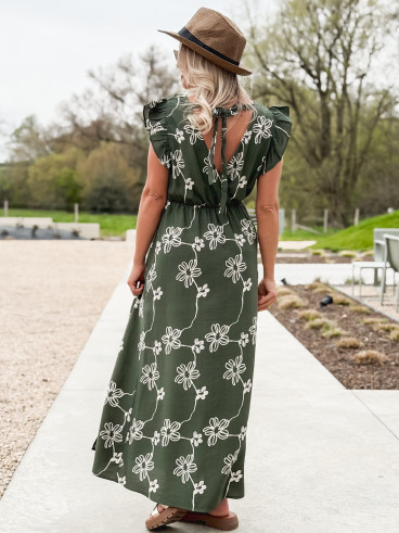 Robe longue à fleurs Aida - Kaki