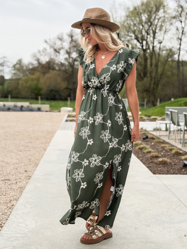 Robe longue à fleurs Aida - Kaki Robe longue à fleurs Aida - Kaki