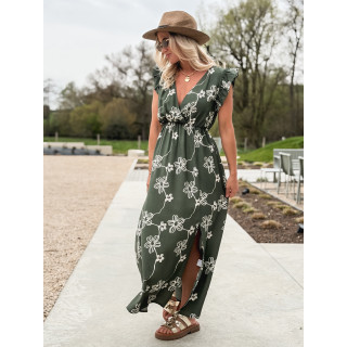 Robe longue à fleurs Aida - Kaki