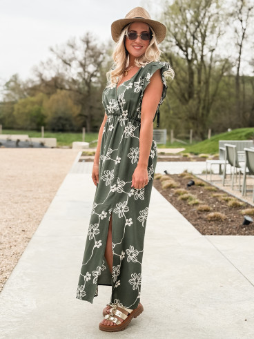 Robe longue à fleurs Aida - Kaki Robe longue à fleurs Aida - Kaki