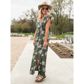 Robe longue à fleurs Aida - Kaki