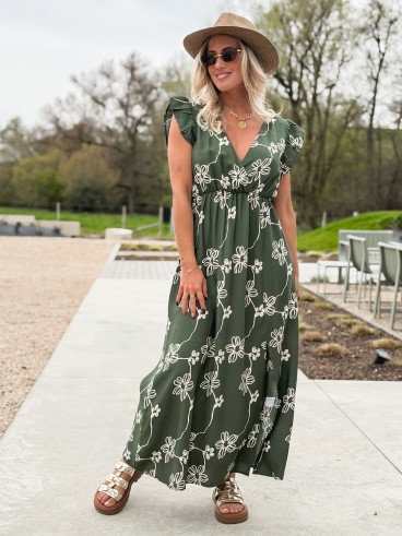 Robe longue à fleurs Aida - Kaki Robe longue à fleurs Aida - Kaki