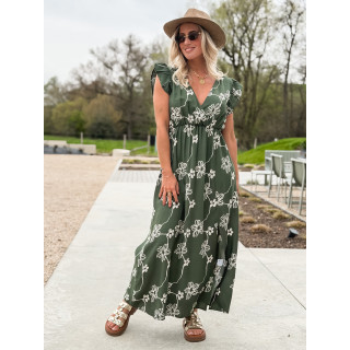 Robe longue à fleurs Aida - Kaki