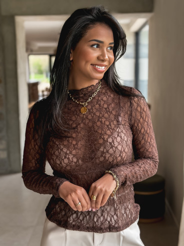 Blouse en dentelle Nancy - Chocolat