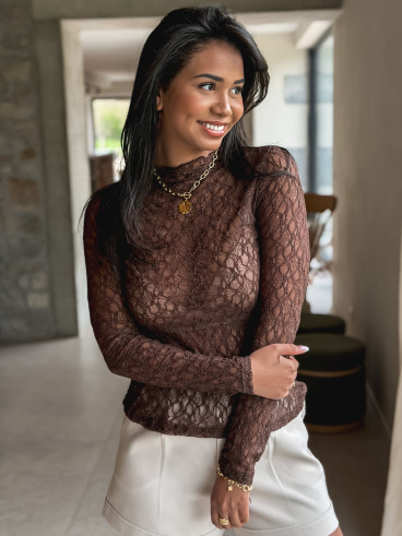 Blouse en dentelle Nancy - Chocolat