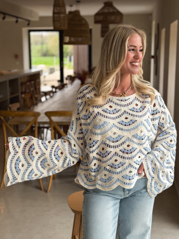 Blouse en crochet Stockholm - Bleu ciel