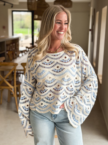 Blouse en crochet Stockholm - Bleu ciel