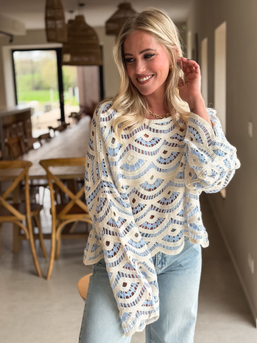 Blouse en crochet Stockholm - Bleu ciel