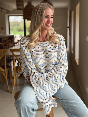 Blouse en crochet Stockholm - Bleu ciel