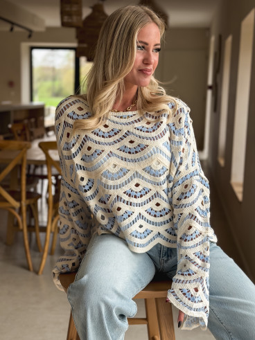 Blouse en crochet Stockholm - Bleu ciel