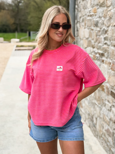 T-shirt ligné Imaya - Fuchsia