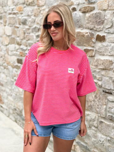 T-shirt ligné Imaya - Fuchsia